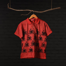 Bindaas Natural Dyed Art Block Print Unisex Polo Collar T-shirt