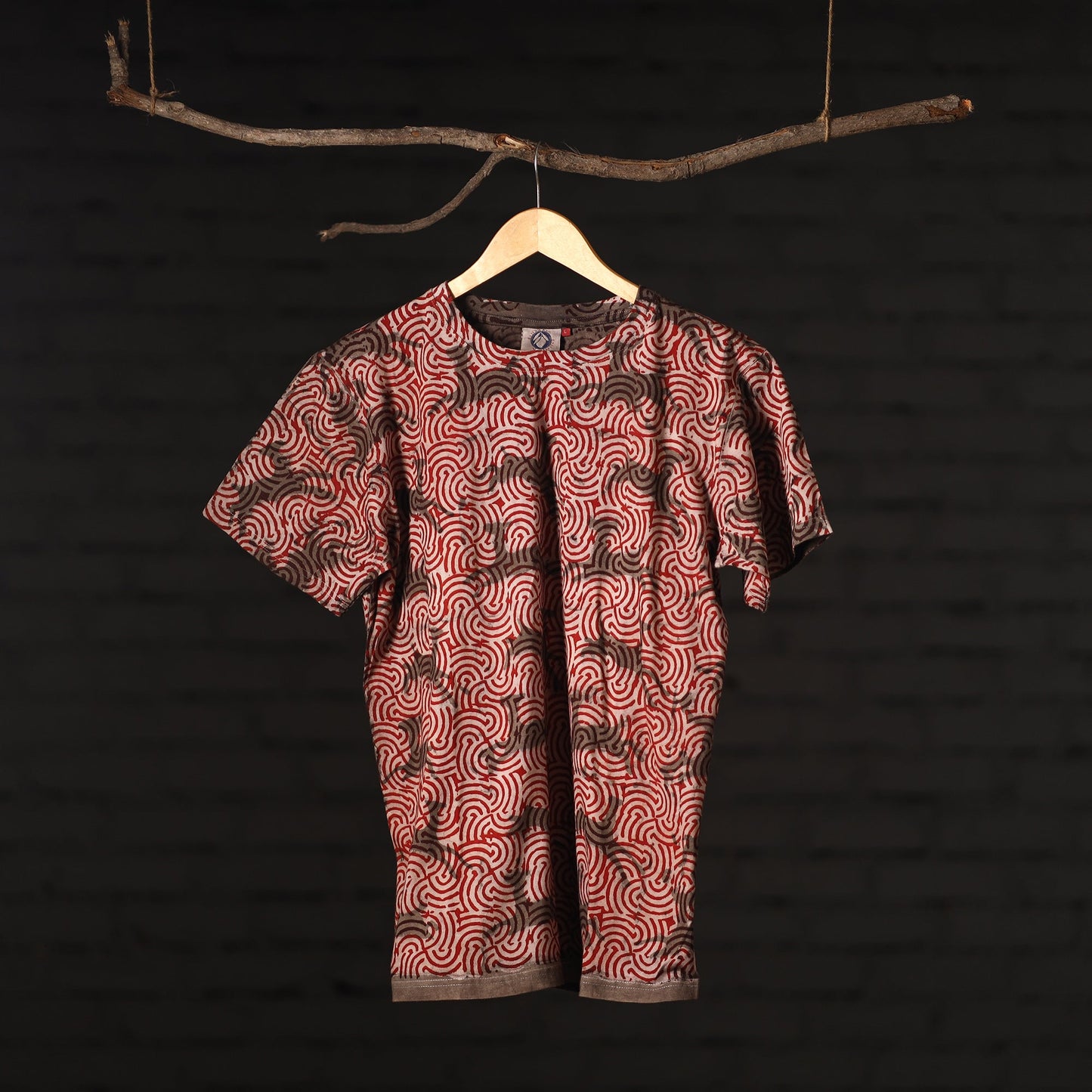 Buy Red Block Art Prints Natural Dyed Cotton Round Neck T-shirt