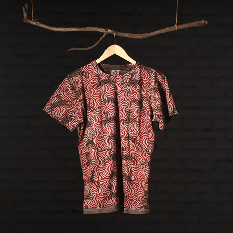 Buy Red Block Art Prints Natural Dyed Cotton Round Neck T-shirt