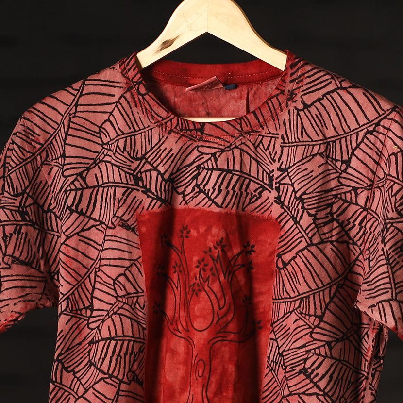  Bindaas Natural Dyed Art Block Print Round Neck T-shirt in Pure Cotton 