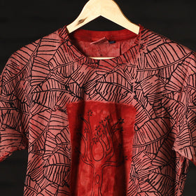  Bindaas Natural Dyed Art Block Print Round Neck T-shirt in Pure Cotton 