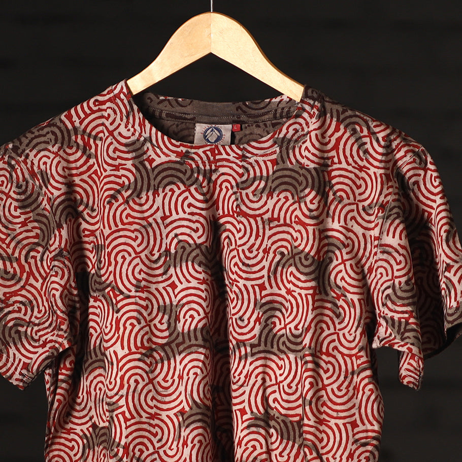 Buy Red Block Art Prints Natural Dyed Cotton Round Neck T-shirt