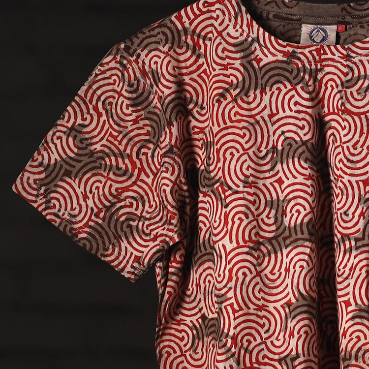Buy Red Block Art Prints Natural Dyed Cotton Round Neck T-shirt