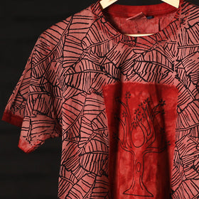  Bindaas Natural Dyed Art Block Print Round Neck T-shirt in Pure Cotton 