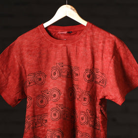 Red - Bindaas Natural Dyed Art Block Print Round Neck T-shirt in Pure Cotton