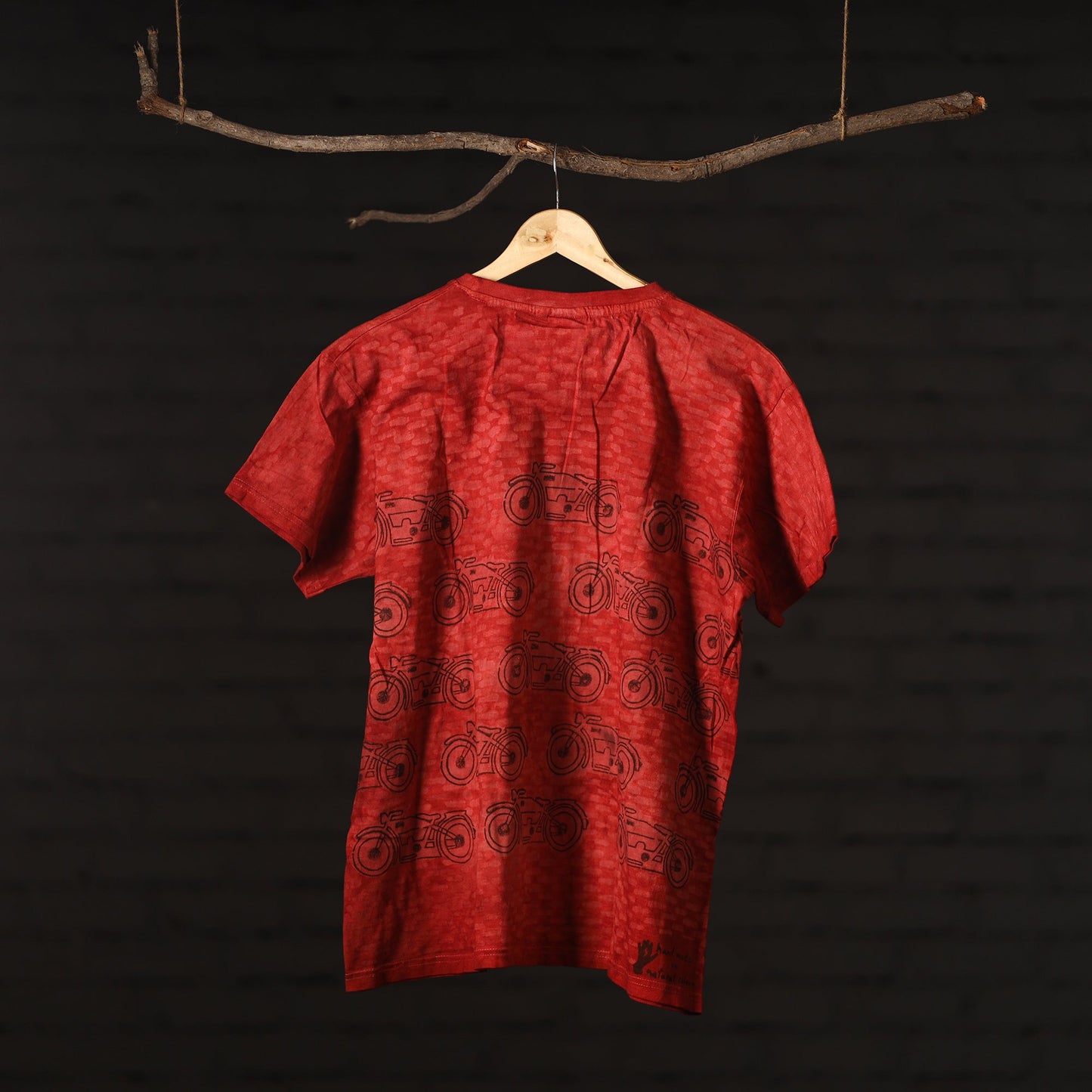 Red - Bindaas Natural Dyed Art Block Print Round Neck T-shirt in Pure Cotton