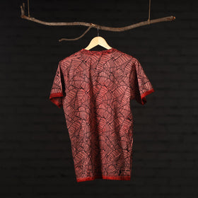  Bindaas Natural Dyed Art Block Print Round Neck T-shirt in Pure Cotton 