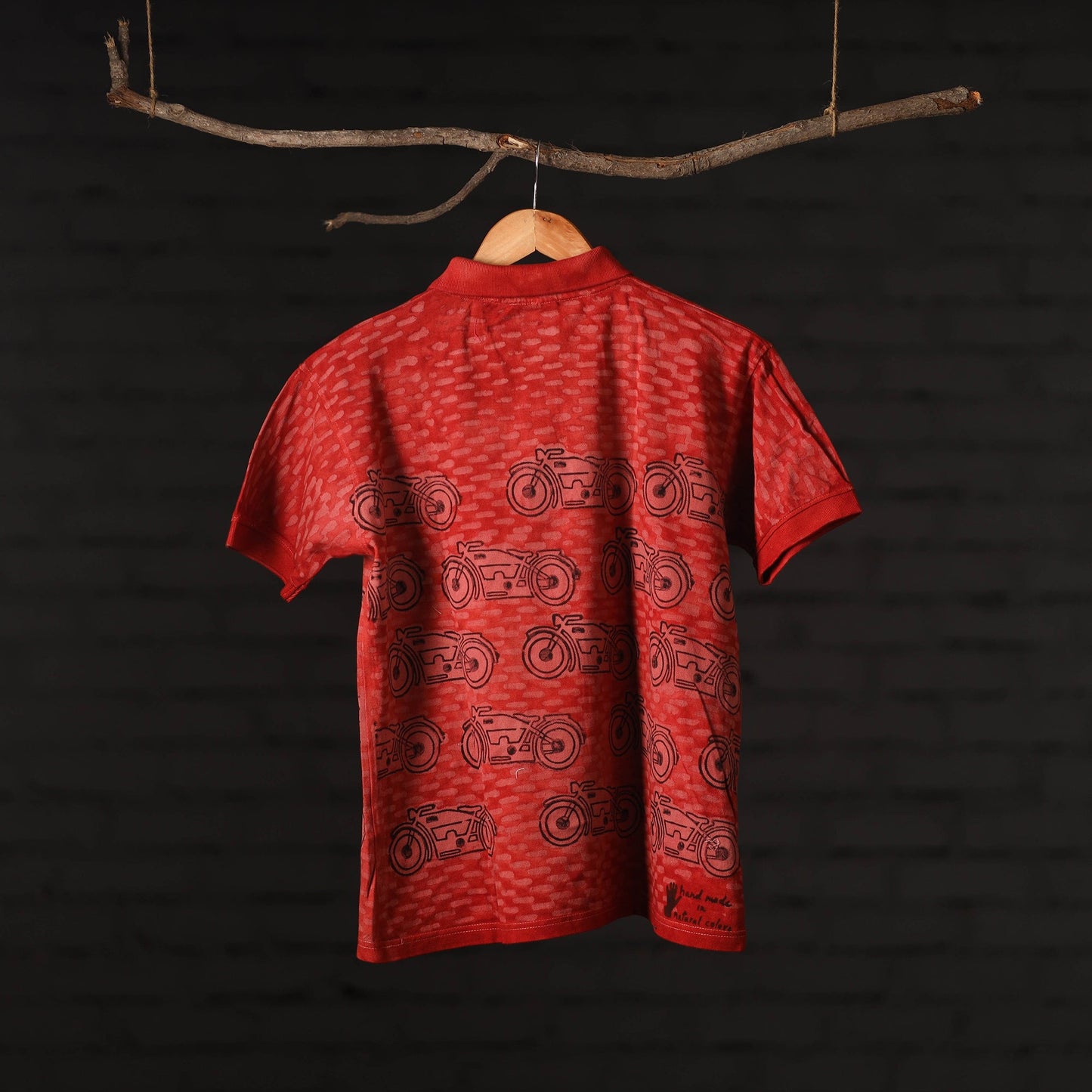  Bindaas Natural Dyed Art Block Print Polo Collar T-shirt in Pure Cotton 