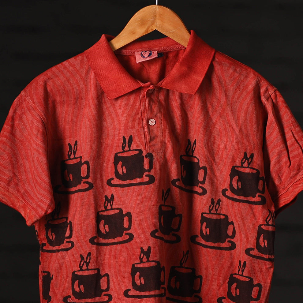 Bindaas Natural Dyed Art Block Print Unisex Polo Collar T-shirt