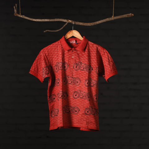  Bindaas Natural Dyed Art Block Print Polo Collar T-shirt in Pure Cotton 