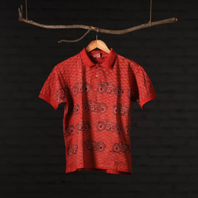  Bindaas Natural Dyed Art Block Print Polo Collar T-shirt in Pure Cotton 