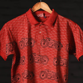  Bindaas Natural Dyed Art Block Print Polo Collar T-shirt in Pure Cotton 