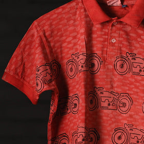  Bindaas Natural Dyed Art Block Print Polo Collar T-shirt in Pure Cotton 