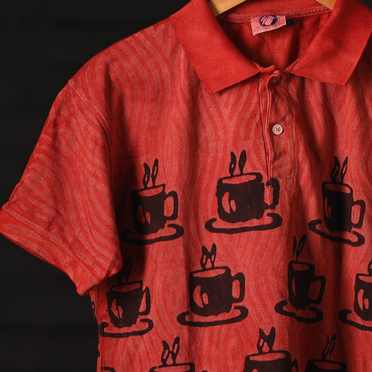 Bindaas Natural Dyed Art Block Print Unisex Polo Collar T-shirt