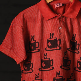 Bindaas Natural Dyed Art Block Print Unisex Polo Collar T-shirt