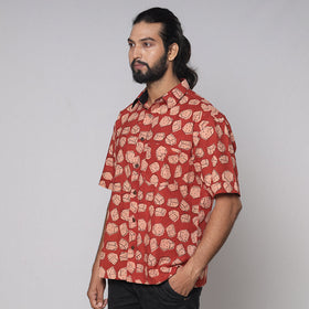 Bindaas Block Printed Natural Dyed Cotton Men Half Sleeve Shirt