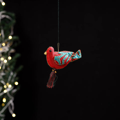 Red - bird - hand embroidered felt christmas decor ornament
