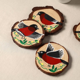 Birds - handpainted pine wood coaster (set of 4) 02