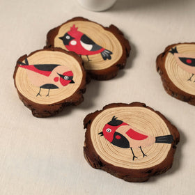 Birds - handpainted pine wood coaster (set of 4) 04