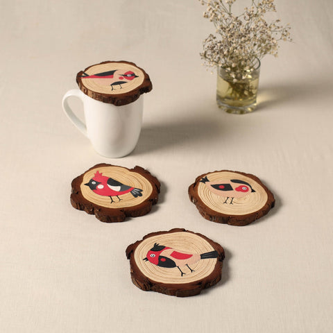 Birds - handpainted pine wood coaster (set of 4) 04