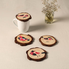 Birds - handpainted pine wood coaster (set of 4) 04