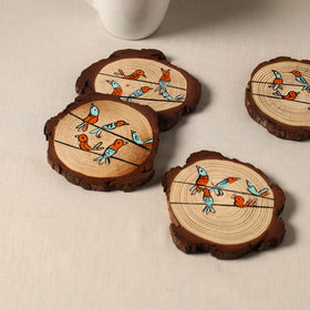 Birds - handpainted pine wood coaster (set of 4) 06