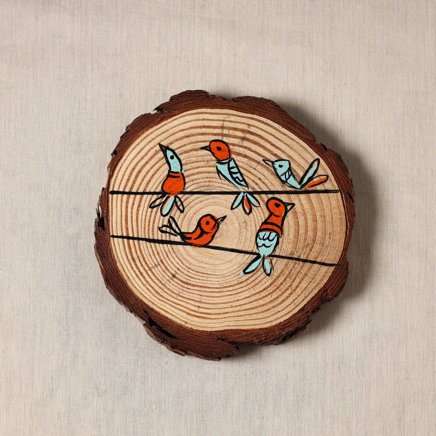 Birds - handpainted pine wood coaster (set of 4) 06