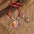 Red - bishnupur handpainted fabart clay maa durga necklace
