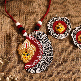 Red - bishnupur handpainted fabart clay maa durga necklace