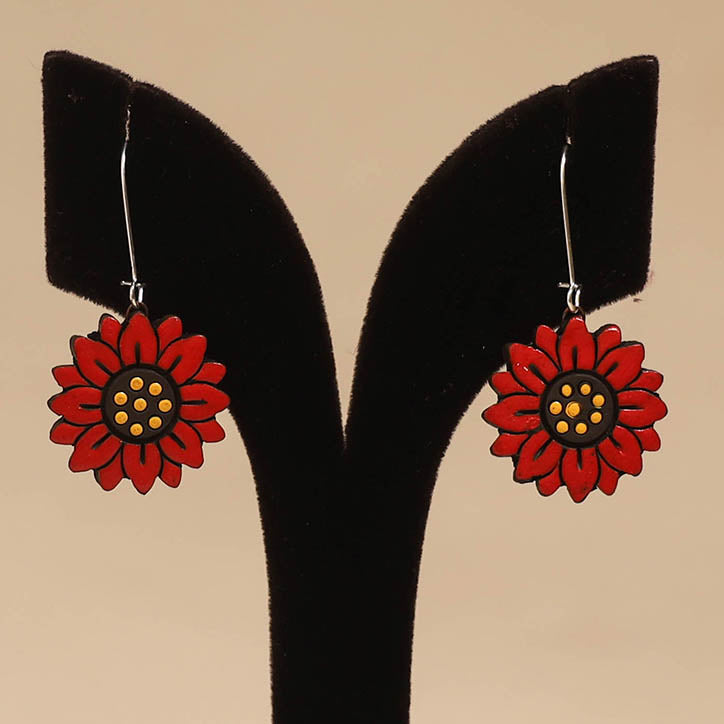 Bishnupur handpainted flower shape terracotta earrings 100