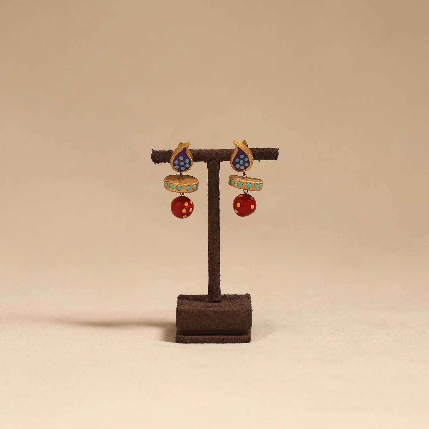 Bishnupur handpainted terracotta earrings 119 - handcrafted