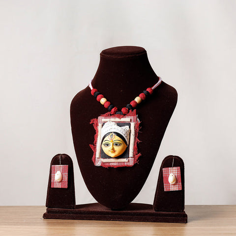  Red Bishnupur Handpainted Terracotta Necklace Set