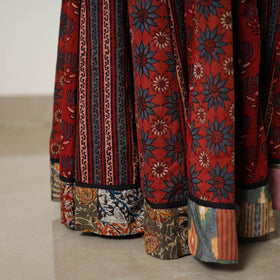 Shop Red Hand Block Print Patchwork Ajrakh Skirt