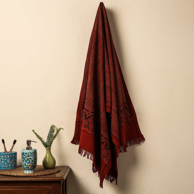 Red Block Print Cotton Ajrakh Handloom Towel