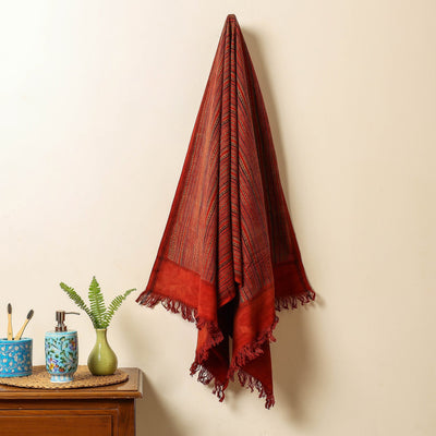 Red Block Print Cotton Ajrakh Handloom Towel