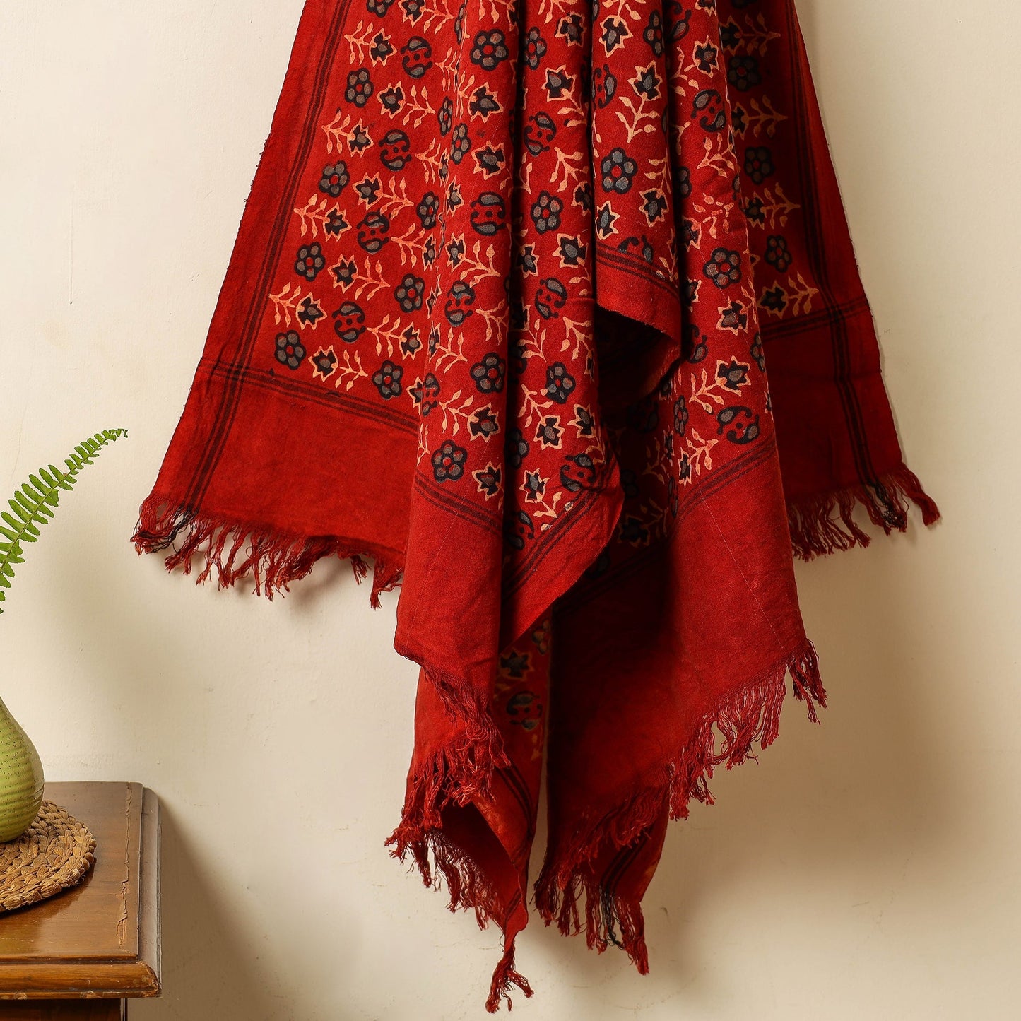 Red Block Print Cotton Ajrakh Handloom Towel