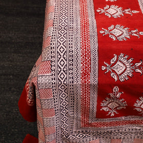  Red Block Print Cotton Bagh Double Bed Sheet 