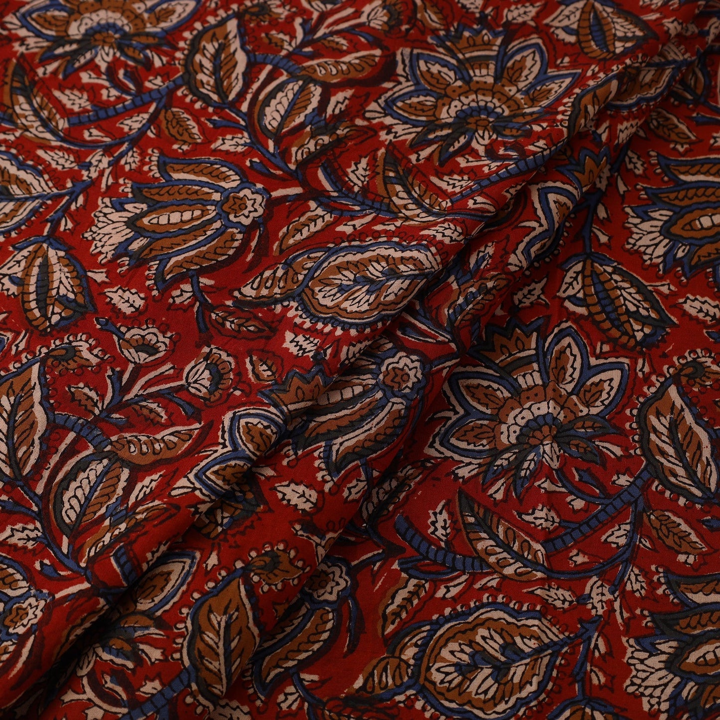 Red Block Print Cotton Bagru Fabric