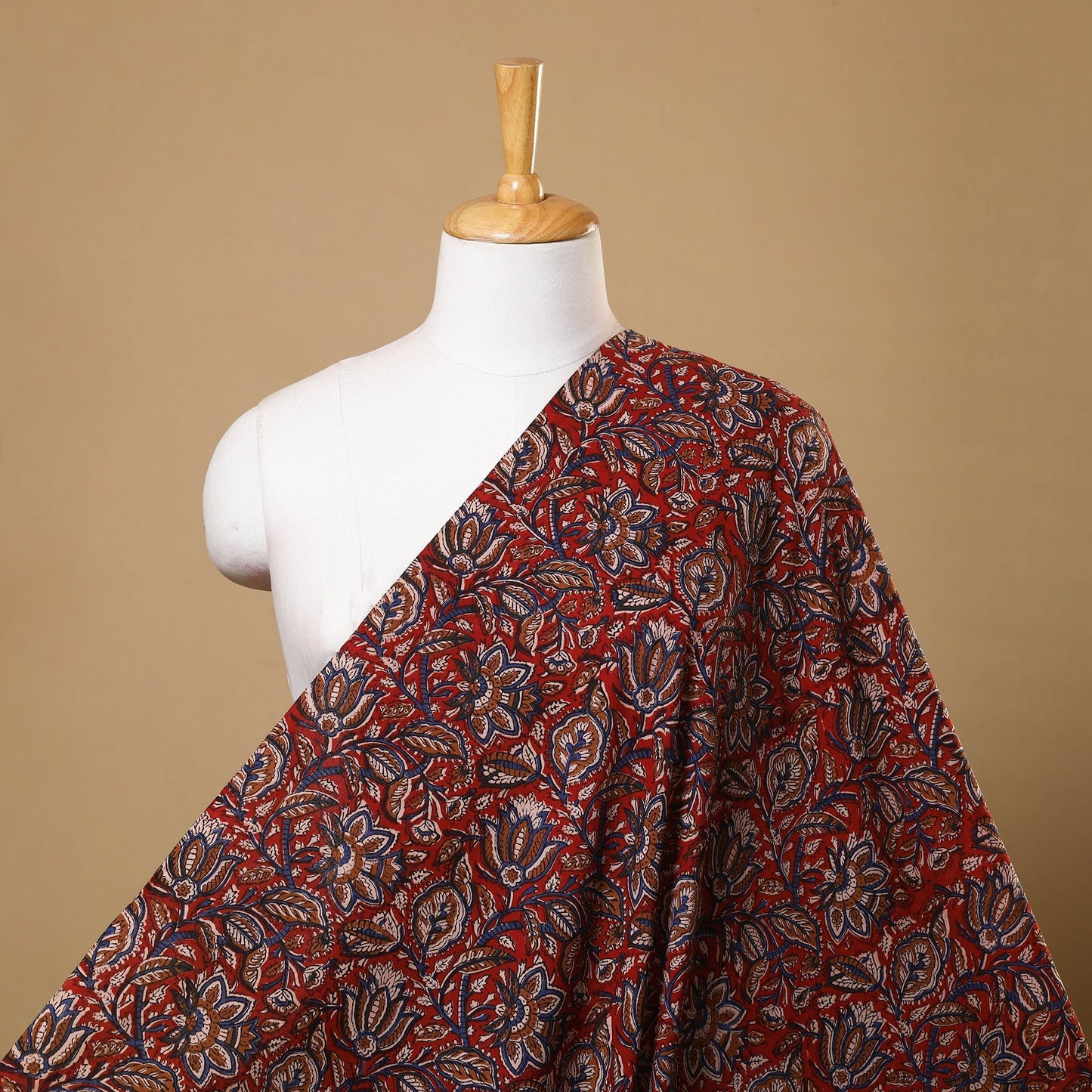 Red Block Print Cotton Bagru Fabric
