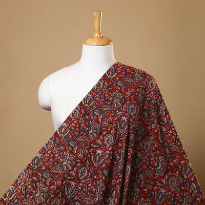 Red Block Print Cotton Bagru Fabric