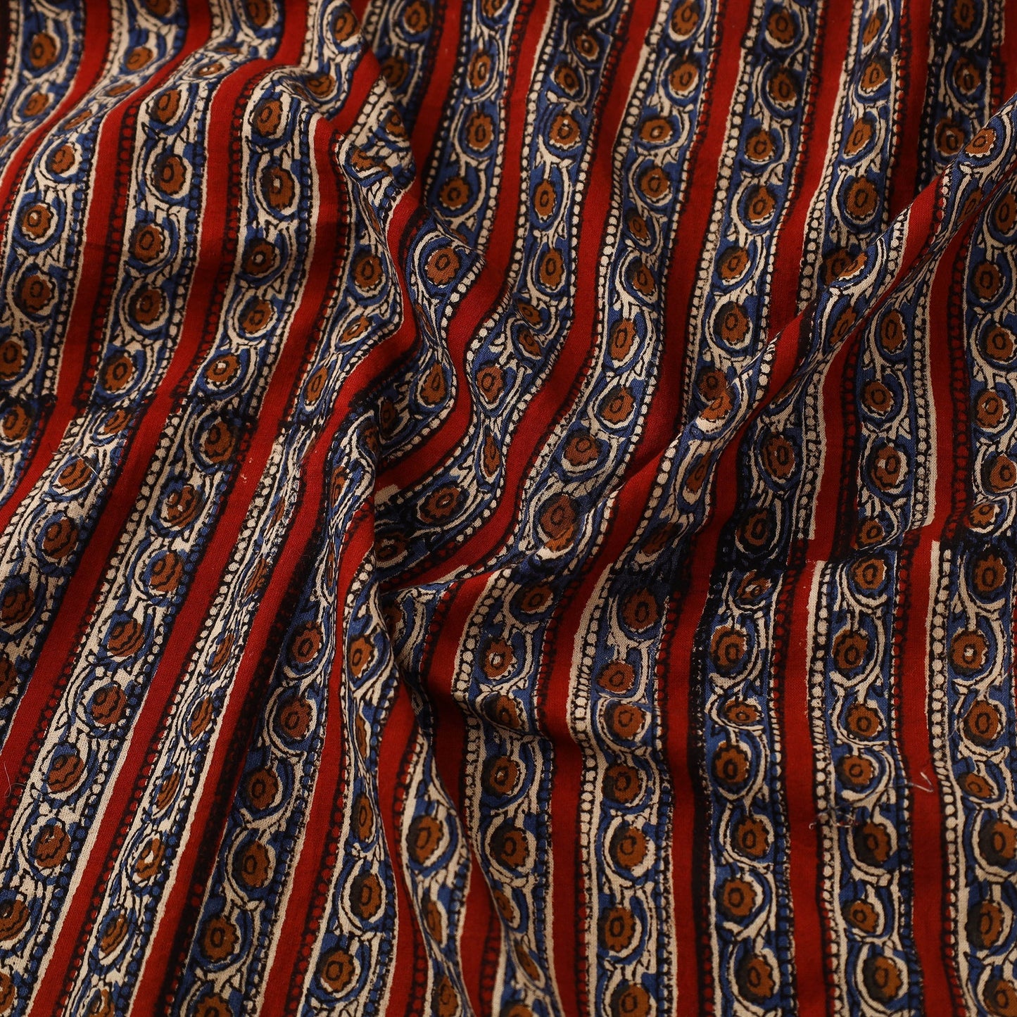 Red Block Print Cotton Bagru Fabric