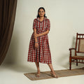  Red Block Print Cotton Button Down Bagru Dress