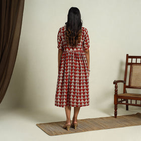  Red Block Print Cotton Button Down Bagru Dress