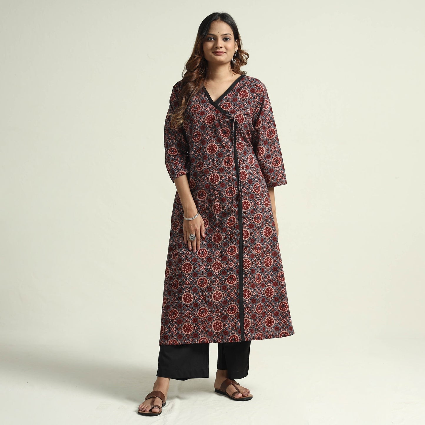 Buy Block Print Cotton Flared Ajrakh Kurta with Palazzo Set