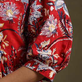 Red - block print cotton flared sanganeri dress 05