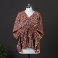 Red - cotton kalamkari kaftan with tie-up waist (short)