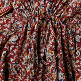 Red - cotton kalamkari kaftan with tie-up waist (short)