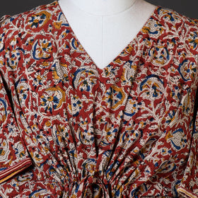 Red - cotton kalamkari kaftan with tie-up waist (short)