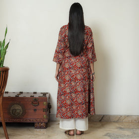  Red Block Print Cotton A-Line Kalamkari Kurta for Women