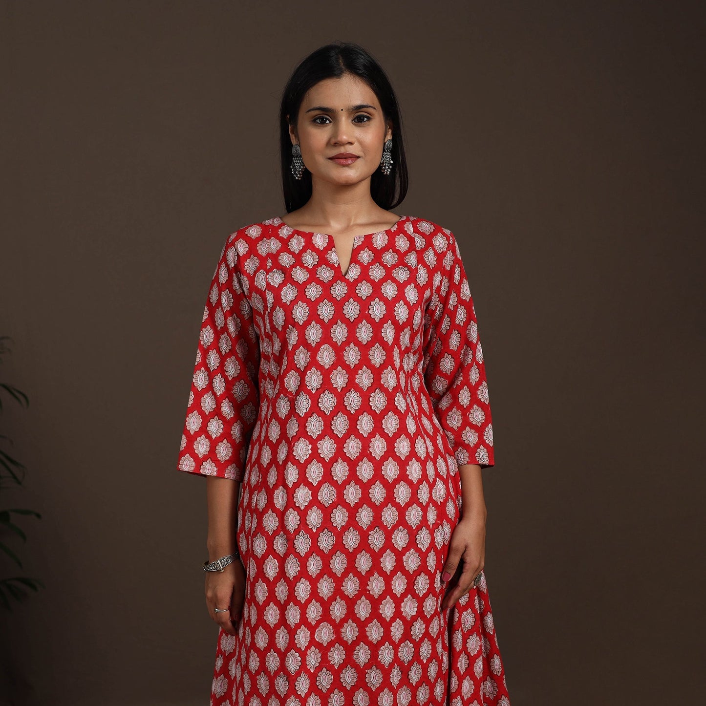 Red - cotton a-line sanganeri kurta 02 - handcrafted